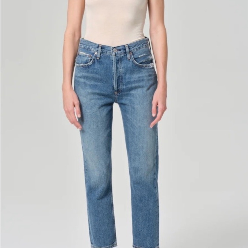 Agolde Mid-Rise Straight Leg Jeans in Classic Blue